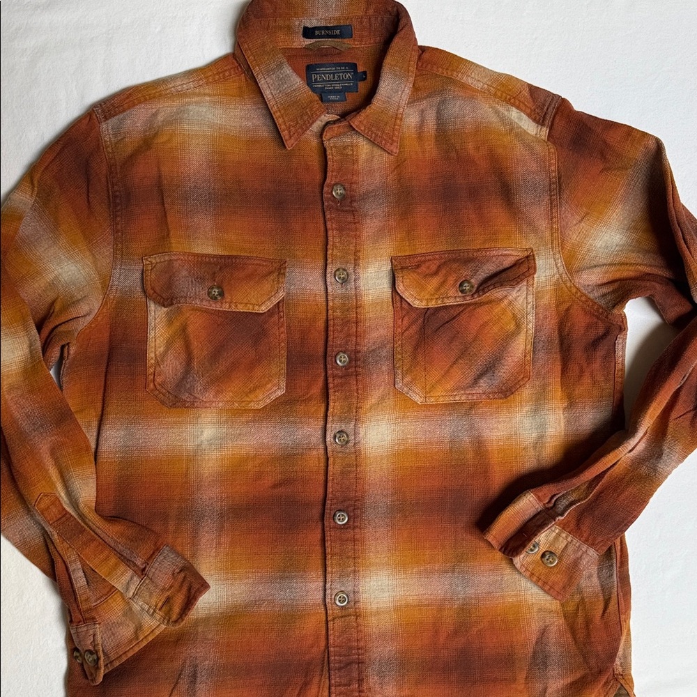 Pendleton Orange Rust Ombre Plaid Button-Down Shi… - image 1